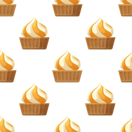 Cupcake with Cream Flat Vector Seamless Patternのイラスト素材