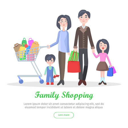 Family Shopping Cartoon Flat Vector Conceptのイラスト素材