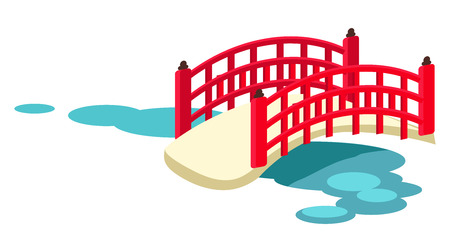 Japanese Arched Garden Bridge Across Pond Vectorのイラスト素材