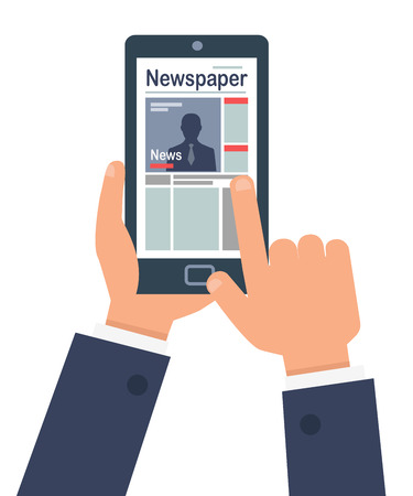 Person Online Reading Newspaper on their Smartのイラスト素材