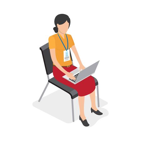 Woman Character with Laptop Isolated Illustrationのイラスト素材
