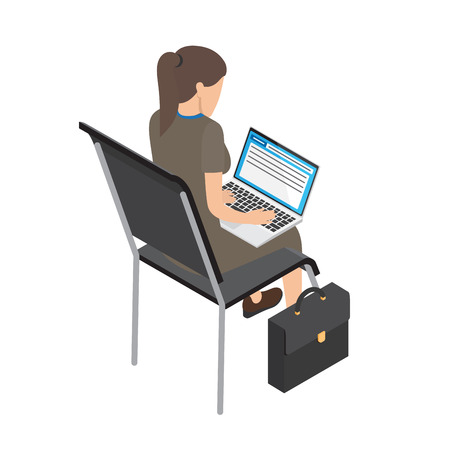 Businesswoman with Laptop on Chair Illustrationのイラスト素材