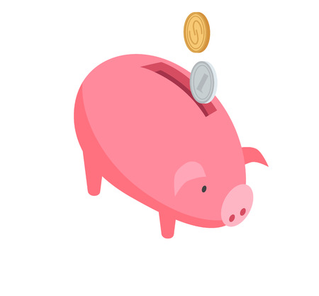 Silver and Gold Coins Falling into Pink Piggy Bankのイラスト素材
