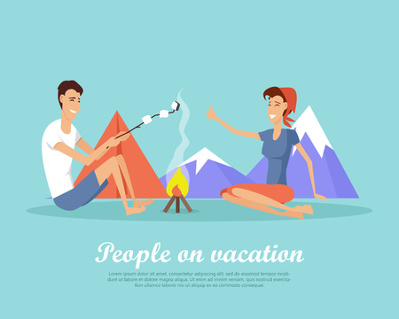 People on Vacation Flat Design Vector Web Bannerのイラスト素材