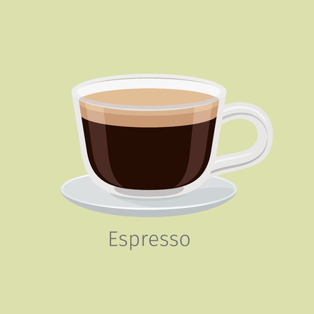 Glass Cup on Saucer with Espresso Flat Vectorのイラスト素材