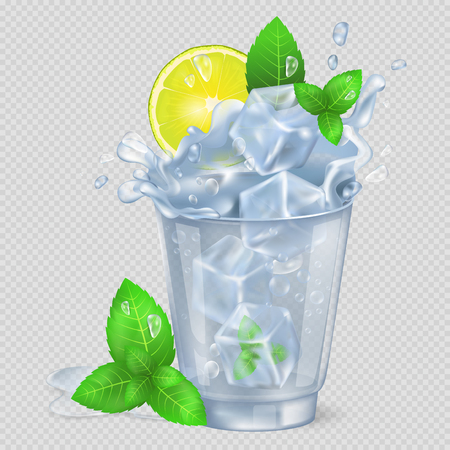 Faceted Glass of Mojito with Ice Illustrationのイラスト素材