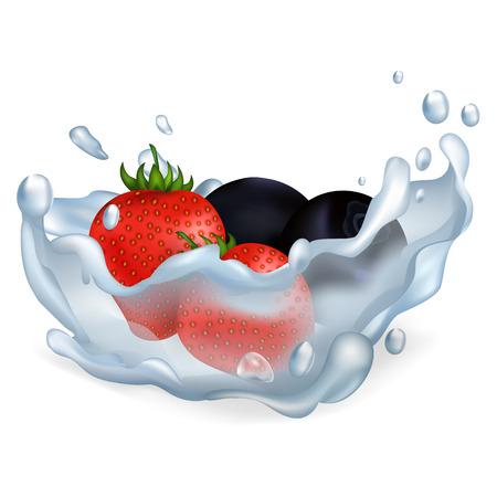 Strawberries and Blueberries in Water Illustrationのイラスト素材
