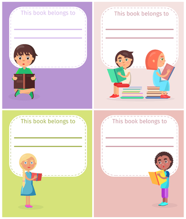 This Book Belong to with Reading Schoolchildrenのイラスト素材