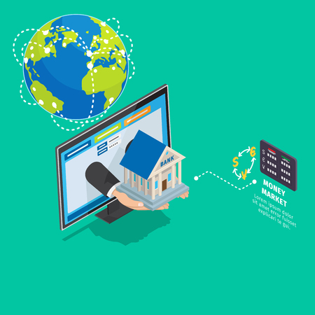 Global Online Banking Service Isometric Conceptのイラスト素材