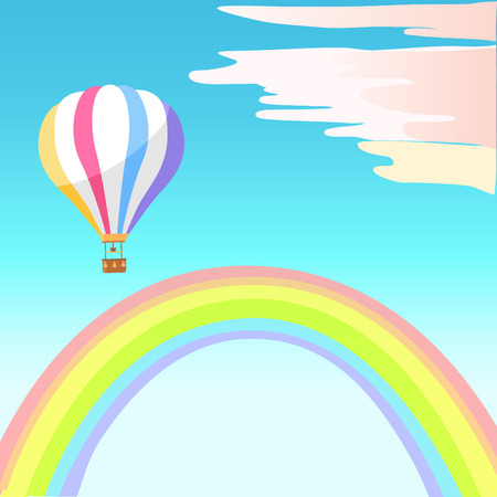 Airballoon with Colorful Stripes in Sky Rainbowのイラスト素材