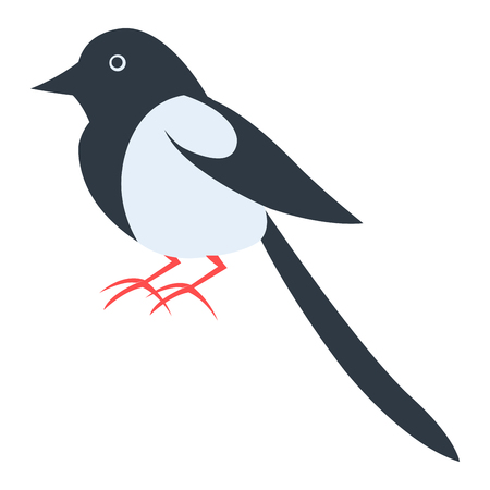 Cute Magpie Cartoon Flat Vector Sticker or Iconのイラスト素材
