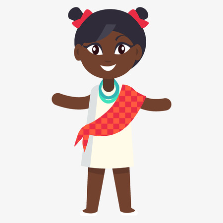 Happy Little Afro-American Girl in Flat Designのイラスト素材