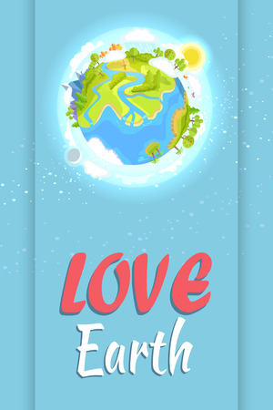 Love Earth Holiday Poster with Planet Illustrationのイラスト素材