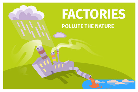 Factories Pollute Nature Ecology Themed Posterのイラスト素材