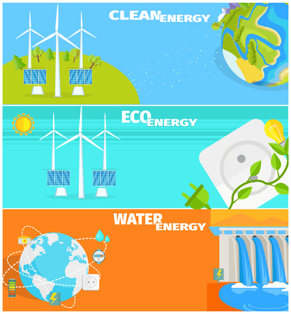 Clean Eco Water and Wind Energy Illustrations Setのイラスト素材
