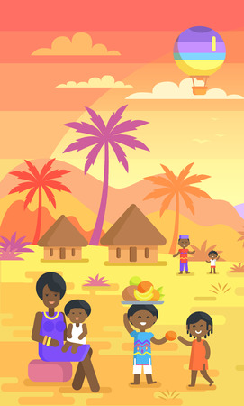 African Family Spending Time Outdoors on Yardのイラスト素材