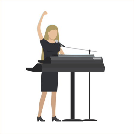 Woman playing a synthesizer vector illustrationのイラスト素材