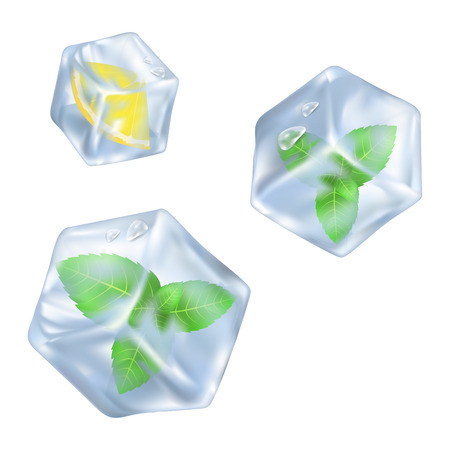Refreshing Ice Cube with Slice of Lemon and Mintのイラスト素材