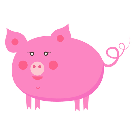 Cute Piggy Cartoon Flat Vector Sticker or Iconのイラスト素材