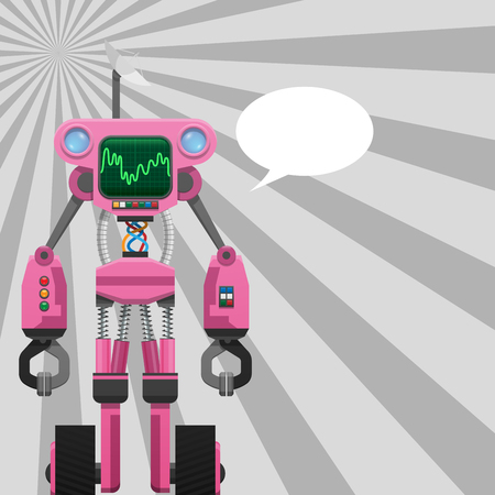 Pink Robot with Pincers on Arms and Wheels on Legsのイラスト素材