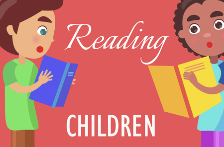 Reading For Children Poster with Boys Illustrationのイラスト素材