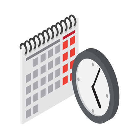 Flip Calendar and Wall Clock in Flat Styleのイラスト素材