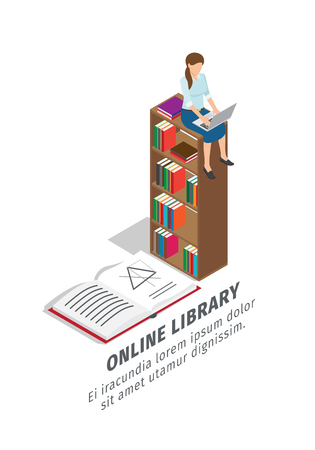 Big Online Library Promotional Poster with Booksのイラスト素材