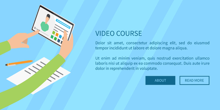 Video course concept with hands holding tabletのイラスト素材