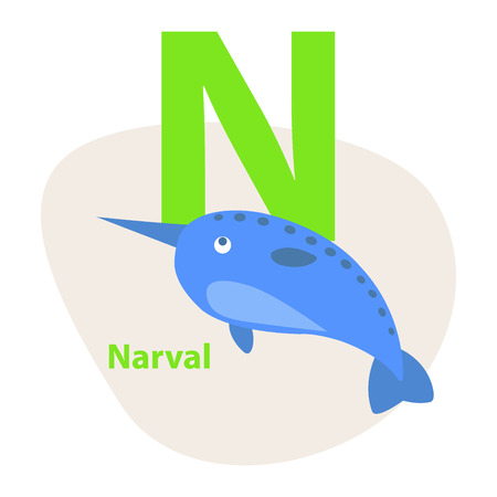 ABC Letter with cute narwhal cartoon vector illustrationのイラスト素材