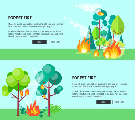 Forest fire set of cartoon posters editableのイラスト素材