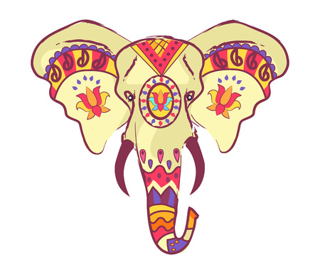 Indian Elephant Head with Bright Ethnic Ornamentsのイラスト素材
