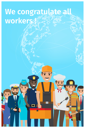 We Congratulate All Workers Greeting Postcardのイラスト素材