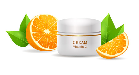 Cream with Vitamin C in Glossy container, Vectorのイラスト素材