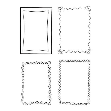 Black and White Outlined Frames, Illustrations Setのイラスト素材