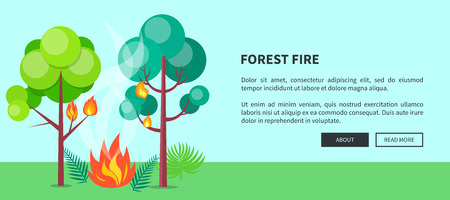 Forest Fire Web Poster with Inscription. Vectorのイラスト素材