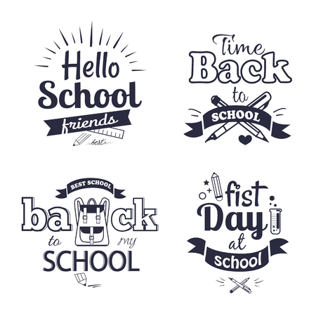 School-Related Set of Black-and-White Stickersのイラスト素材
