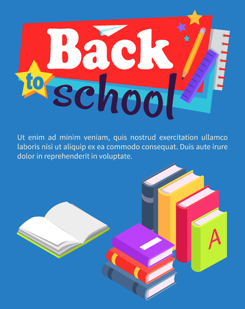 Back to School Poster with Pile of Books in Rowのイラスト素材