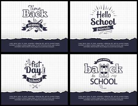 School-Related Set of Black-and-White Stickersのイラスト素材