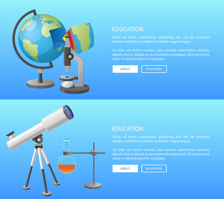 Education Web Banner With Geography And Astronomy Classes