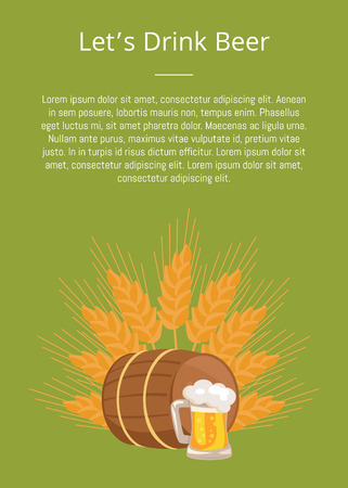 "Lets Drink Beer" Poster with Wooden Barrel Beverage vectorのイラスト素材