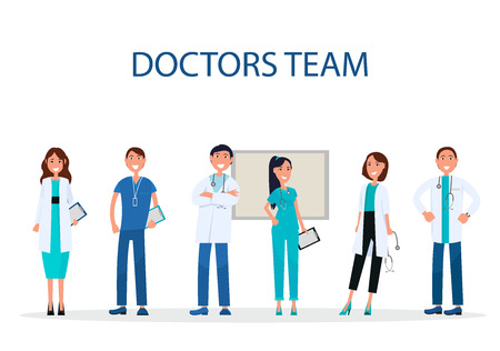 Cheerful Doctors Team Providing Medical Care Flatのイラスト素材