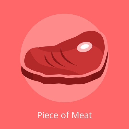 Piece of meat bacon steak on bone vector illustration isolated on red. Fresh grilled meat, nutrition beef with blood, bbc grill foodのイラスト素材