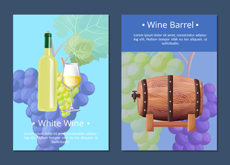 White Wine and Barrel Posters Vector Illustrationのイラスト素材
