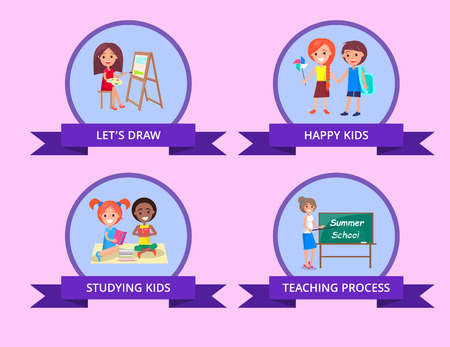 Children Spending Time by Studying Vector Posterのイラスト素材