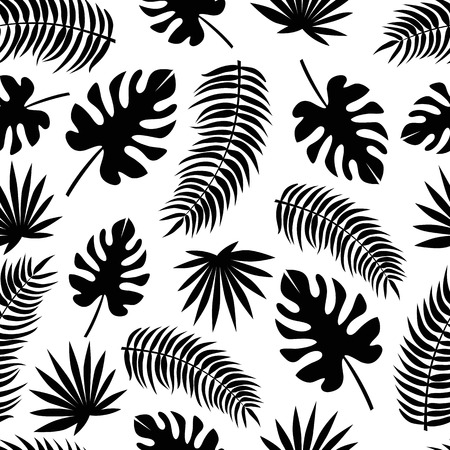 Seamless Pattern with Black Silhouettes of Leavesのイラスト素材