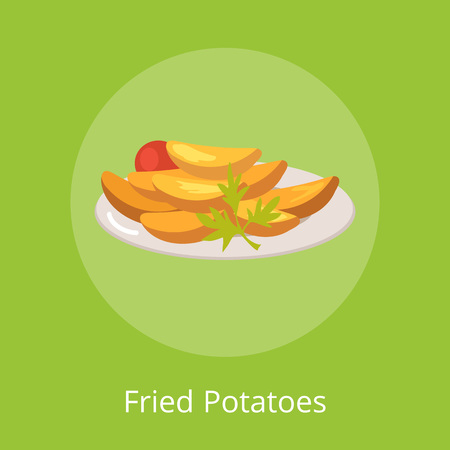 Fried Potatoes with Vegetables on Plate Vectorのイラスト素材