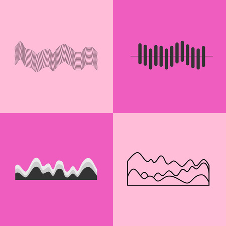 Black charts collection with curved lines representing some data and information, on vector illustration isolated on pink backgroundのイラスト素材