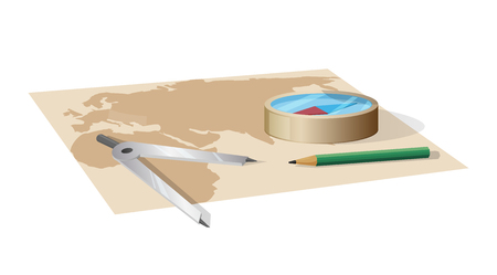 World Map and Equipment for Distance Measurementのイラスト素材
