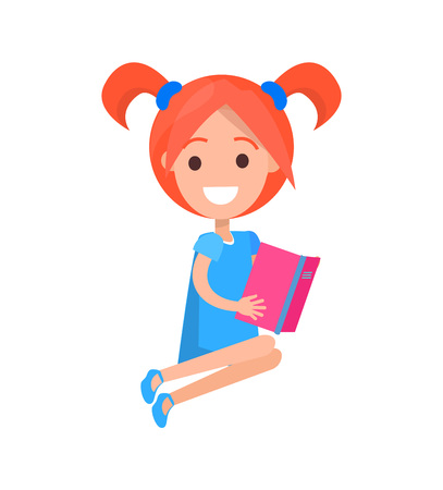 Happy Girl with Book Vector Illustration on Whiteのイラスト素材