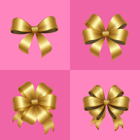 Gold Decorative Bows Knots Set Vector Illustrationのイラスト素材